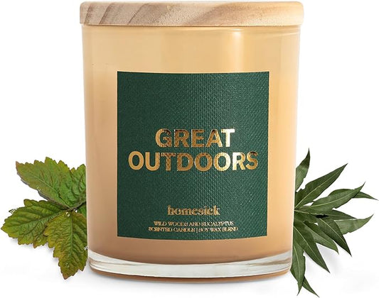 Homesick Scented Candles for Home (Great Outdoors) - 7.5 oz Long-Lasting Natural Soy Wax Blend Jar Candle Gift for Women & Men for All Occasions, 30-35 Hours Burn Time - Notes of Patchouli & Cypress