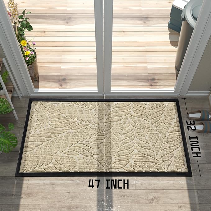 Yimobra Front Door Mat Outdoor Indoor, 47x32 Inch Beige All-Season Waterproof Welcome Mat, Non-Slip