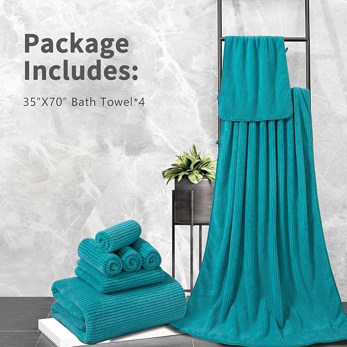 4 Piece Bath Towel Set 35"x70"Oversized Bath Towel for Bathroom Ultra Soft Fluffy Extra Large Bath Sheet Luxury Premium Bathroom Towel Highly Absorbent Quick Dry Shower Towel for Hotel Spa,Turquoise