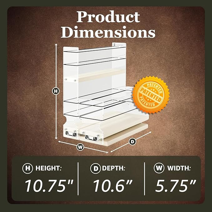 Vertical Spice Combo Spice Rack Drawer - Pull Out Pantry Organizers and Storage - Kitchen Cabinet Organizer - Seasoning Sliding Caddy - Made in USA (5.75" W x 10.75" H x 10.60" D, Partially Assembled)