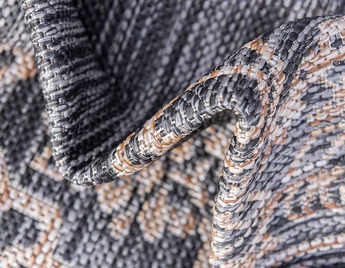 Unique Loom Outdoor Traditional Collection Area Rug - Antique (9' x 12' Rectangle, Charcoal Gray/ Natural)