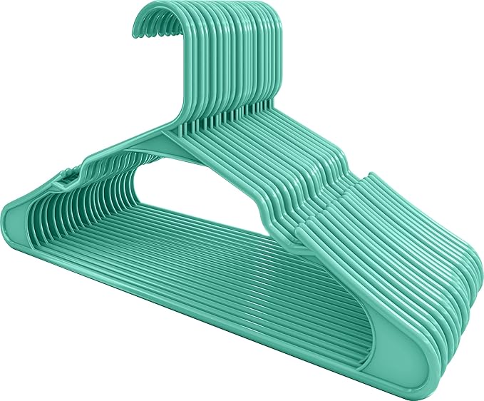 Utopia Home Plastic Hangers 30 Pack - Perfect Space Saving Clothes Hanger - Durable and Strong - Perfect Closet Organizers with Shoulder Grooves (Aqua)