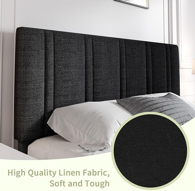 Twin Bed Frame, Upholstered Platform Bed with Button Tufted Headboard, Black Bed Frame Twin Size for Kids Girls Boys, No Box Spring Required, Easy Assembly, Black