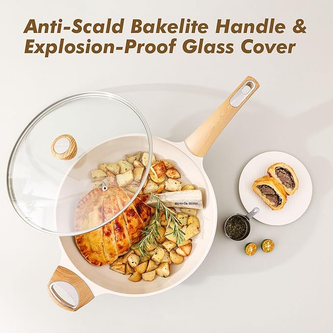 SENSARTE Ceramic Nonstick Frying Pan Skillet with Lid, 12 Inch Large Deep Frying Pan, 5 QT Saute Pan, Induction Pan, Healthy Non Toxic Cooking Pan with Helper Handle, PFOA PFAS PTFE Free