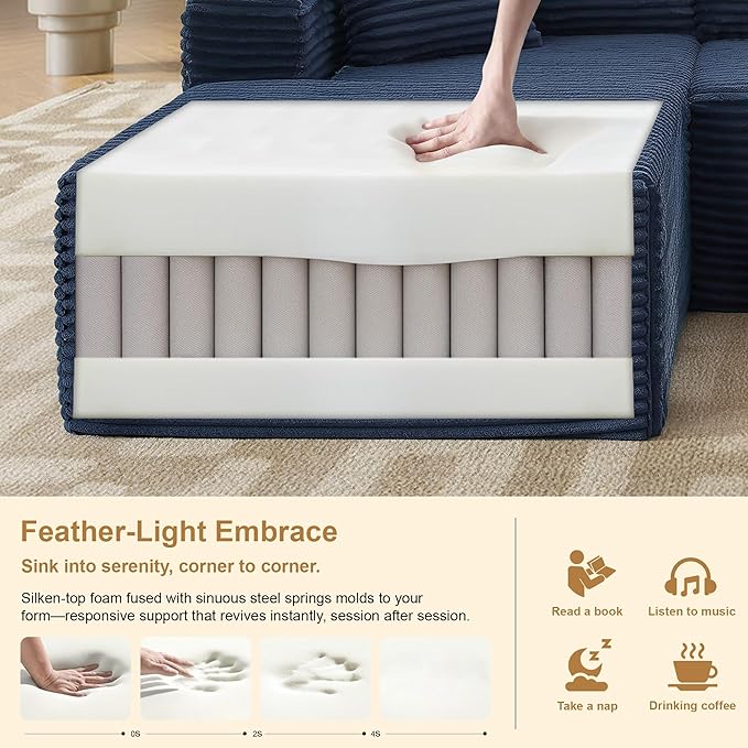 105''Sectional Cloud Couch with L Shaped Chaise,Modern Modular Sectional Sofa,Comfy Sectional Couches for Living Room,Bedroom,Apartment (Blue, Left Facing Chaise)