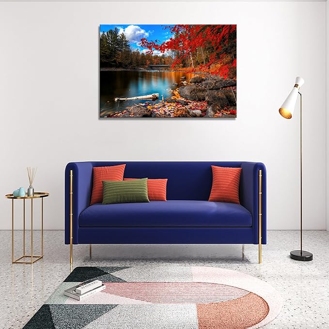 DZL Art S72681 Canvas Wall Art Canvas Artwork Lake Mountain Red Maple Leaf National Park Nature Pictures for Living Room Bedroom Office Wall Decor Home Decoration