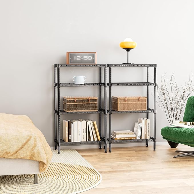 IZEUK 4 Tier Steel Storage Shelves, Heavy Duty Metal Shelf Wire Shelving Rack for Pantry, Kitchen, Living Room, or Office Organization (11.8" D x 25.6" W x 45.5" H, 1000LBS, Black)