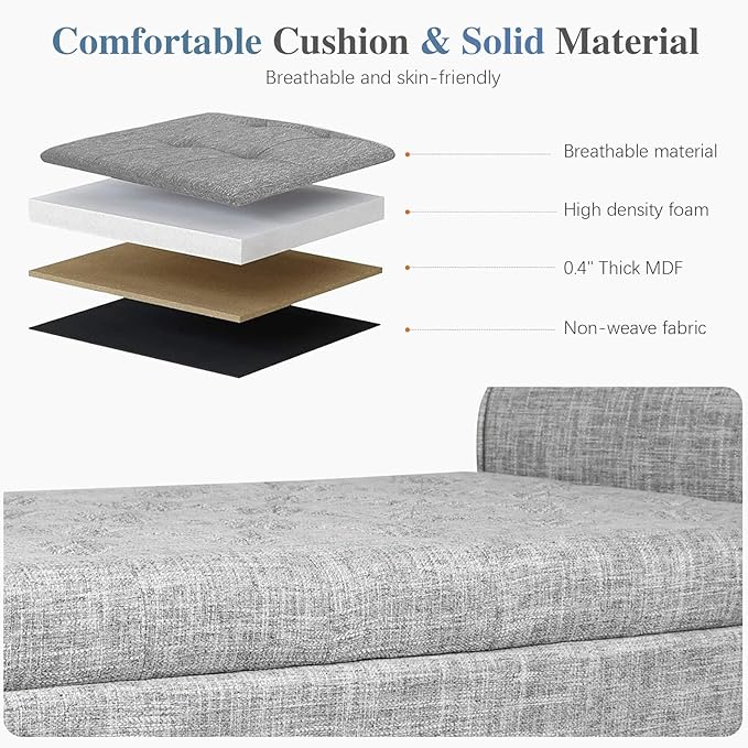 Storage Ottoman Bench with Arms, End of Bed Bench for Bedroom, Button Tufted for Entryway, Living Room,Hallway (Light Grey)