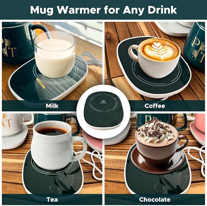 Smart Coffee Mug Warmer & Mug Set for Desk, Electric Coffee Cup Warmer with Auto Shut Off, 55°C Temperature Coffee Mug Warmer Heater, Ceramic Cup, Home, Office - Ideal Gift for Coffee & Tea