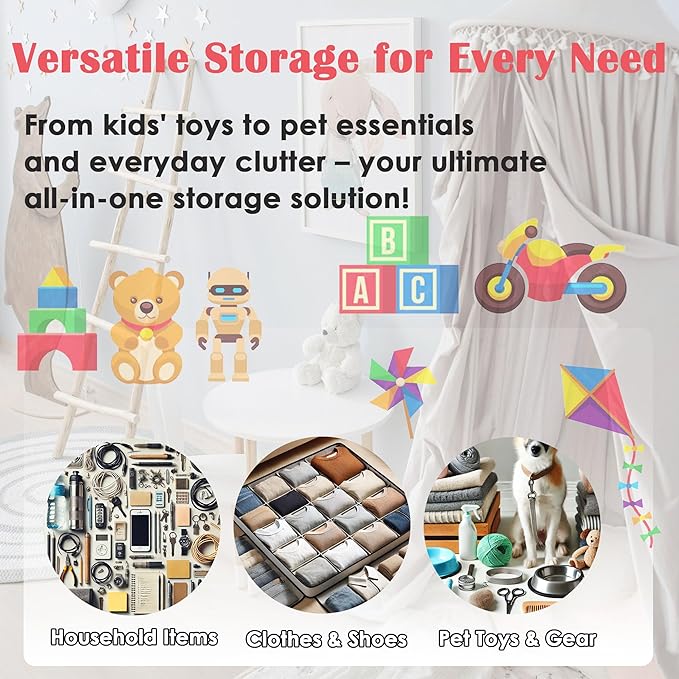 Pink Toy Storage Organizer and Play Mat Durable Big Foldable Cube Toy Dog Pattern Storage Toy Box for for and Toddlers, Room and Travel Toy Organizer