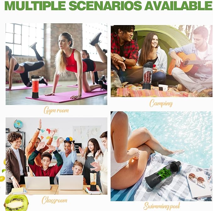 Portable Blender, Shakes and Smoothies Waterproof 20 oz BPA Free Blender Cup and a Travel Lid. (Black, 20 oz)