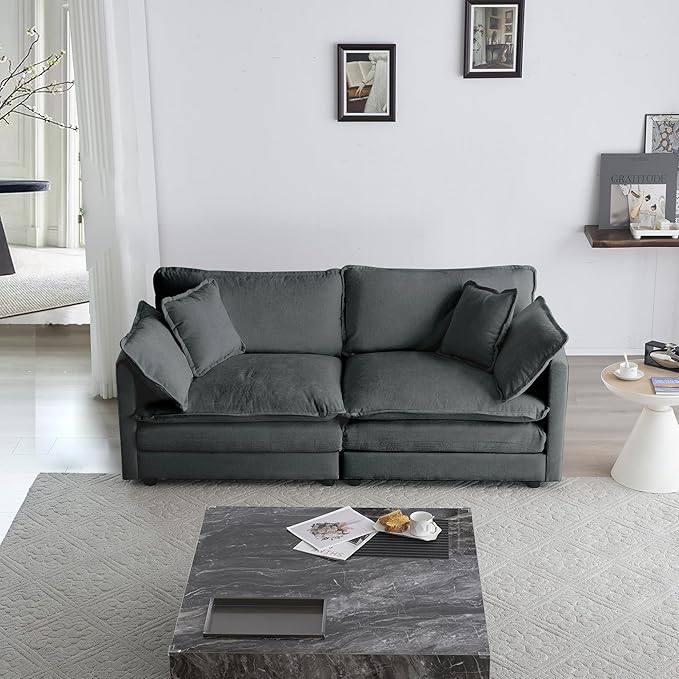 mikibama Luxury Loveseat Sofa Couch, 76" Modern Chenille Deep 2-Seater Cloud Couch with 2 Armrest Pillows and 2 Toss Pillows, Love Seat for Living Room Bedroom Office Apartment, Grey