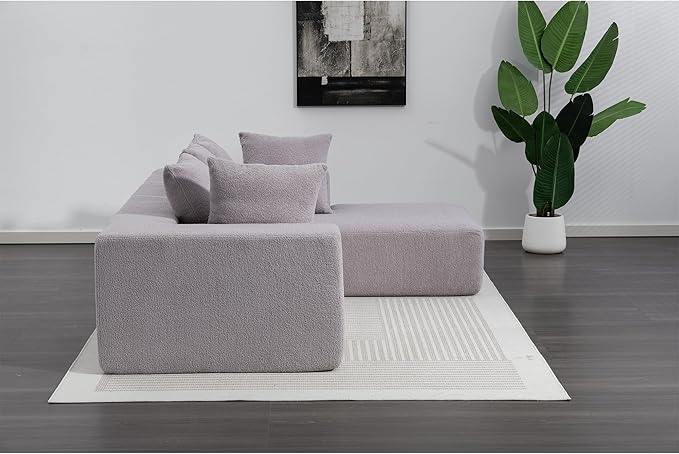 KEIKI L-Shape Cloud Sectional Sofa, 96” Modern Modular Boneless Couch with Left Chaise Lounge, Upholstered Couches for Living Room Bedroom, Light Grey