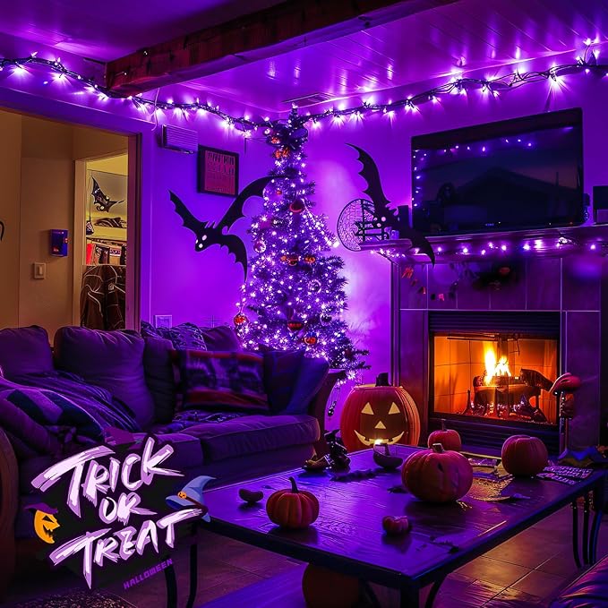 JMEXSUSS 400 LED Purple Halloween Lights Outdoor: 132ft Purple Lights Plug in with Remote - Indoor String Light for Halloween Christmas Decorations