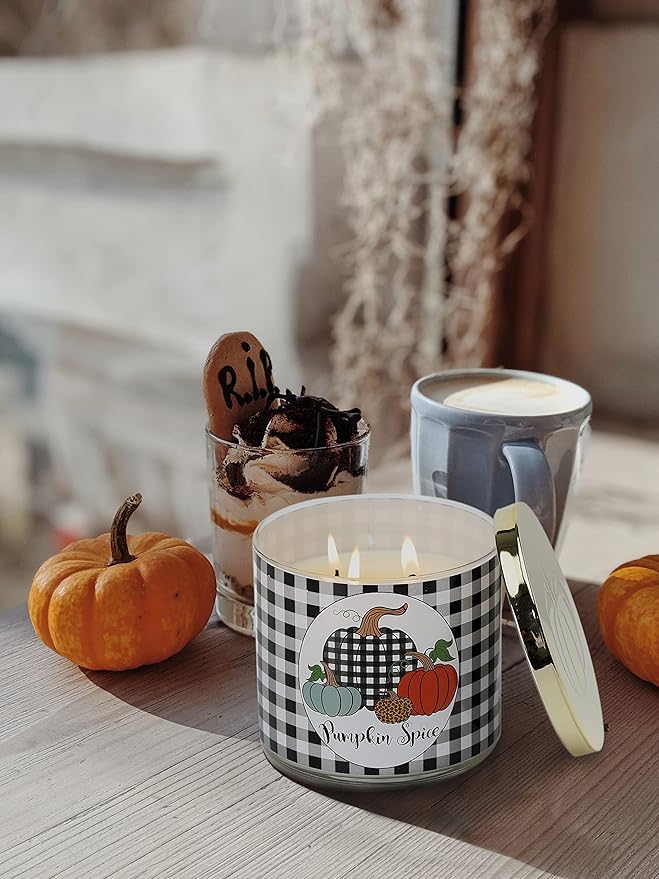 Pumpkin Spice Scented Autumn Candle - Large 3 Wicks, 14 oz
