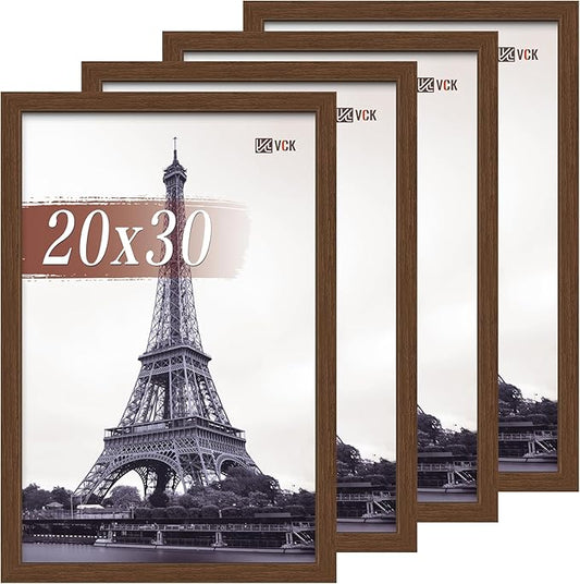 VCK 20x30 Poster Frame Set of 4 - Brown, Gallery-Quality Wood Picture Frames, 1.1-Inch Wide Border, Polished Plexiglass, Vertical or Horizontal Wall Display for Photo/Art/Prints, Brown
