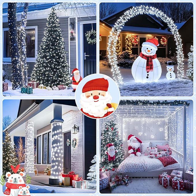 JMEXSUSS 132 ft 400 LED White Christmas Lights Indoor Outdoor Waterproof, 8 Modes White String Lights Plug in with Remote, Christmas String Light for Outside Tree Party Patio Bedroom Classroom Decor
