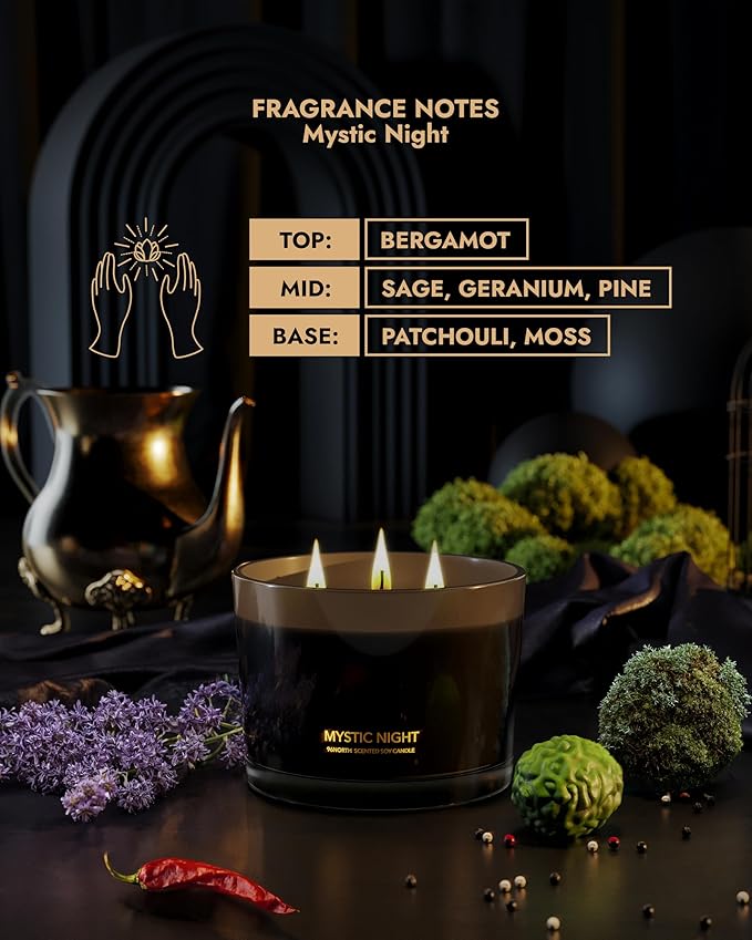 96NORTH Luxury Black Candle | Large 3-Wick Jar Candle | Up to 40 Hours Burning Time | 100% Natural Soy Wax | Relaxing Aromatherapy Aesthetic Candle | Housewarming Gift for Men and Women