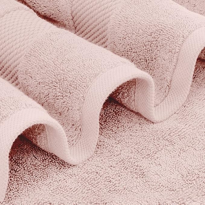 White Classic Luxury Bath Towels Set of 4 Large - 700 GSM Cotton Ultra Soft Bath Towels 27x54 | Highly Absorbent and Quick Dry | Hotel Towels for Bathroom Luxury, Plush Shower Towels, Pink