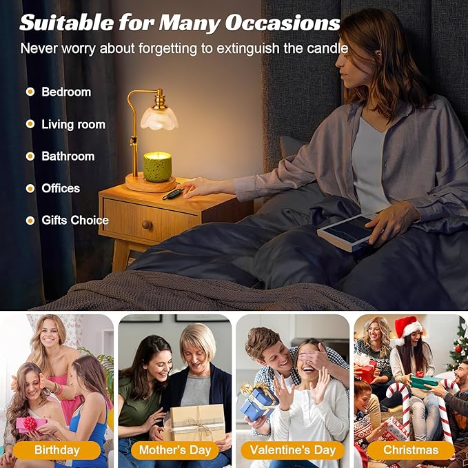 Candle Warmer Lamp, with Timer Dimmer Adjustable Height, Birthday, Mothers Day, House Warming Gift Wax Melt Warmer for Jar Candles(Includes 2 Bulbs)