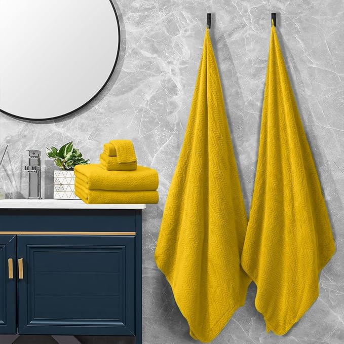 Bath Towel Set of 4, Extra Large Towels Oversized 35x70 Inch Shower Bathroom Towels Highly Absorbent Quick Dry Towel Textured Soft Bath Sheet Towels Set for Bathroom Hotel SPA Fitness Camping (Yellow)