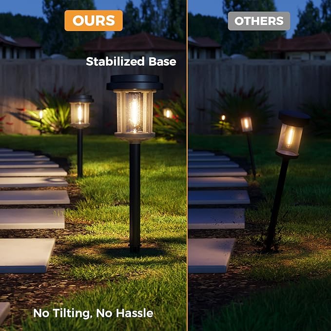 XMCOSY+ Solar Pathway Lights, Dual-Tone 20 LM Bright Solar Lights Outdoor Waterproof IP65, Metal Outdoor Light for Garden Path Yard Walkway Driveway (Black & Grey)
