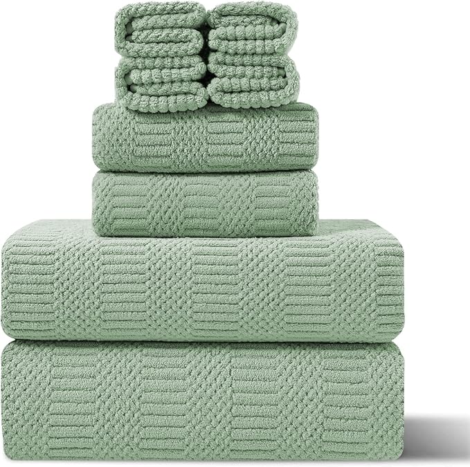 8 Piece Extra Large Bath Towels Set,2 Oversized 35"x70" Bath Towel Sheets,2 Hand Towels and 4 Washcloths 600 GSM Highly Absorbent Quick Dry Towels Set for Bathroom Hotel Light Green