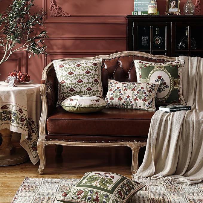 Design Linen Rectangle Throw Pillow Covers 12"x20" Pack of 2, Cottage Farmhouse Cushion Covers with Blue Grey Thorn Vine Pattern Decoration Pillowcases for Bed, Living Room, Outdoor, Car