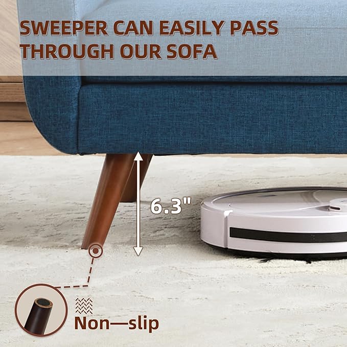 Tbfit 65" W Loveseat Sofa, Mid Century Modern Decor Love Seat Sofas and Couches for Living Room, Button Tufted Upholstered Small Couch for Bedroom, Solid and Easy to Install Love Seats Furniture, Blue