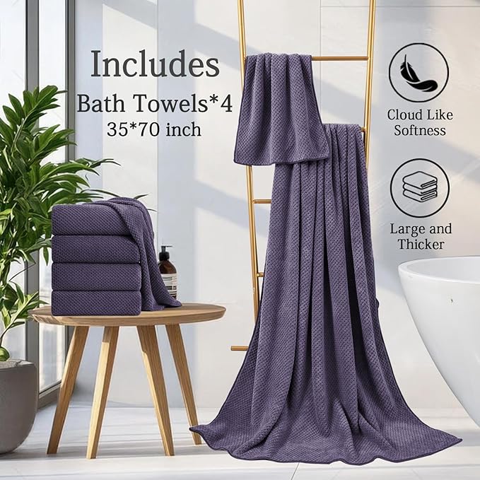 Extra Large Bath Towels Set 35x70 Inches - Purple Luxury 600 GSM Oversized Bath Sheet Towel,Ultra Soft Microfiber - Quick Dry,Highly Absorbent Shower Towels Spa Hotel Bathroom Towel Set (4-Pack)