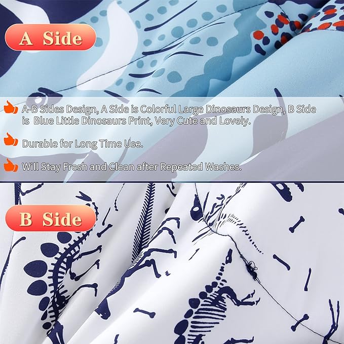 RYNGHIPY Cartoon Dinosaur Comforter Set, Dark Blue Dinosaur Kids Bedding Set for Boys, Dinosaurs Print Comforter Sets for Kids/Toddlers/Teens (Dinosaur,Full)