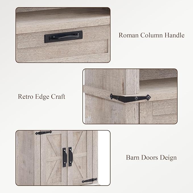 RedLemon Bookshelf with Storage Cabinet, 72" Tall Farmhouse Bookcase with Adjustable Shelves and Barn Door, 4 Tier Office Wood Bookshelf with Drawer for Office Library Living Room (Light Rustic Oak)