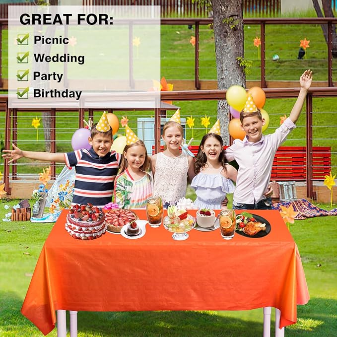 Craft And Party, 54 in x 100 feet Plastic Table Cover Roll for Party, Banquet, Picnic, Kids Activities for Any Size and Shape Table (Orange, 54" x 100ft)
