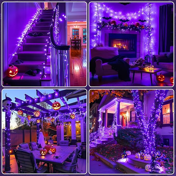 JMEXSUSS 400 LED Purple Halloween Lights Outdoor: 132ft Purple Lights Plug in with Remote - Indoor String Light for Halloween Christmas Decorations