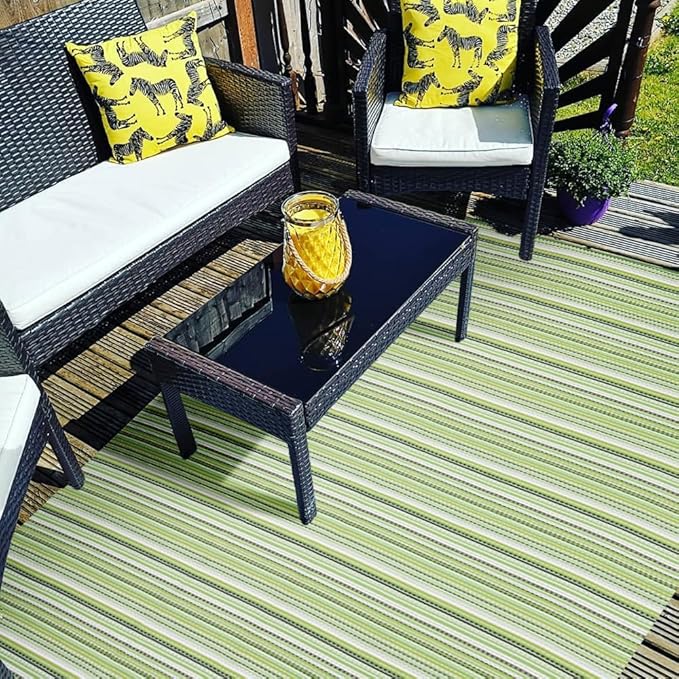 Outdoor/Indoor Rug Plastic Straw Rug Waterproof Portable Outdoor Mat, Easy to Clean and Fold,Perfect for Garden, Patio, Picnic, Decking-(Green,6x9Ft)
