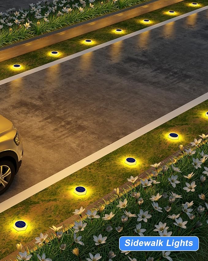 Solar Deck Lights Outdoor, Warm White Waterproof Step Lights for Stairs, Sidewalk, Pathway, Yard, Patio, Garden, Ground (4 Pack)