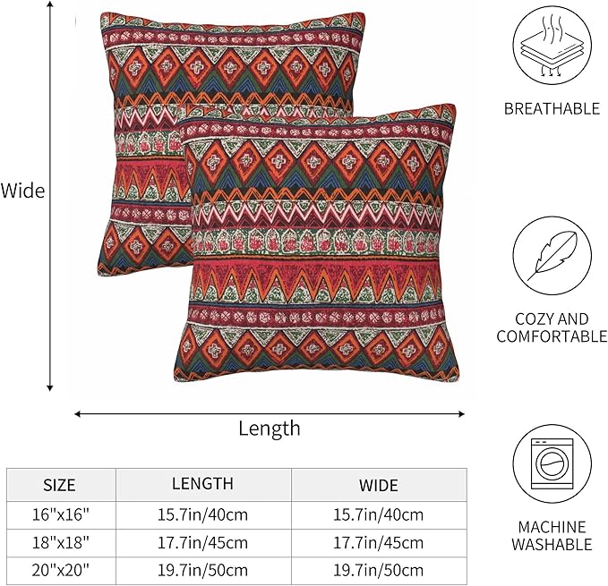 Farmhouse Vintage Boho Red Striped Throw Pillow Covers 18x18 Inch Set of 2 Bohemia Rustic Abstract Geometric Pillow Case Home Decor Cushion Cover of Sofa Living Room Bedroom