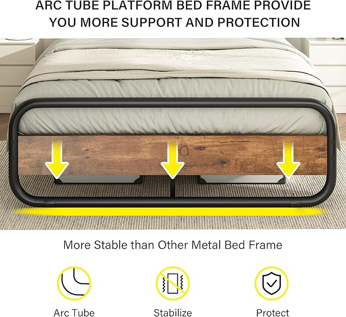 Catrimown Full Size Bed Frame, Heavy Duty Metal Rustic Platform Bed Frame with LED Wood Headboard and Footboard, Wooden Platform Bed Frame with Under Bed Storage, No Box Spring Needed, Rustic Brown