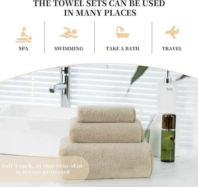 New Microfiber Bath Towel Set, 3 Piece, Oversize, Quick Dry, Lint Free, Includes Body, Hand and Face Towels