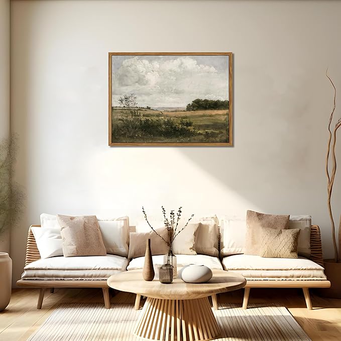 Floating Framed Vintage Canvas Wall Art - Wilderness Landscape Wall Decor, Elegant Natural Farmhouse Scenery Paintings Print for Living Room Bedroom Office Home Decoration 8x10 inch