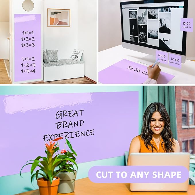 T&W SAME FILM White Board Dry Erase-Colorful Whiteboard Wall Sticker Roll 17.3''X78.7''-Self Adhesive Dry Erase Paper for Desk/Glass/Fridge/Office/Door/Classroom/Kids/Adults-3 Marker-Purple