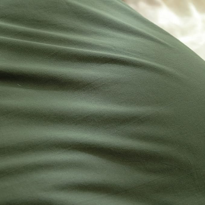 BESTOUCH Duvet Cover Set 100% Washed Cotton Linen Feel Super Soft Comfortable Chic Lightweight 3 PCs Home Bedding Set Olive Green Queen