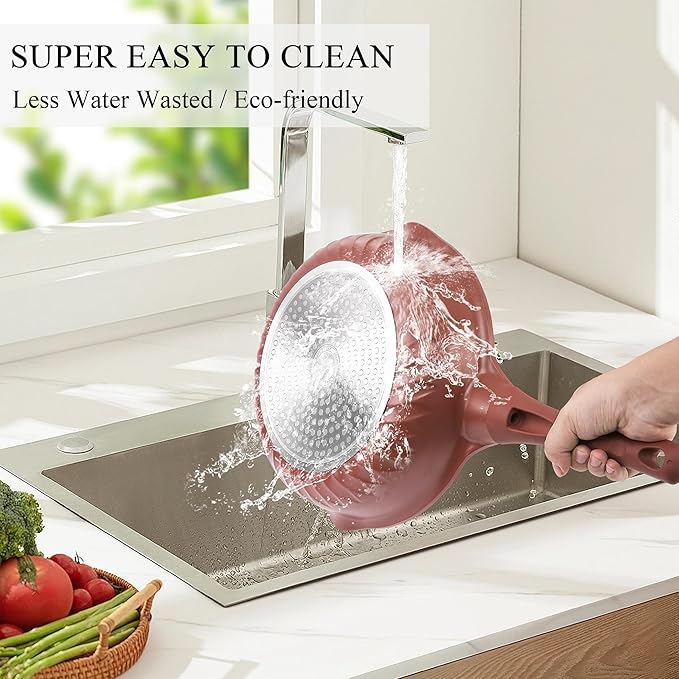 Vinchef Nonstick Toxin-Free Ceramic Cookware Deep Frying Pan Saute Pan with Lid, 12in/5.5Qt Fry Pan, German 3C+ Ceramic Coating Technology, Heat Indicator, Induction Compatible