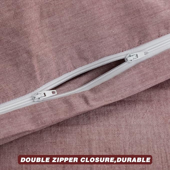 Face Two Face Bedding Duvet Cover Set 3 Pieces 100% Washed Cotton Duvet Cover Linen Like Textured Breathable Durable Soft Comfy (California King, Purple Bean Paste)