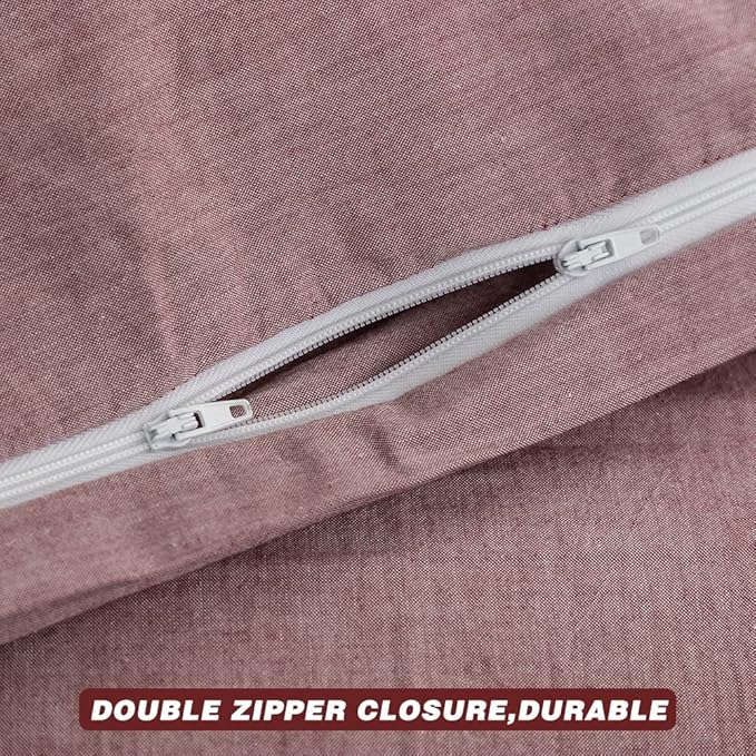 FACE TWO FACE Bedding Duvet Cover Set100% Washed Cotton Duvet Cover Linen Like Textured Breathable Durable Soft Comfy(Queen, Purple Bean Paste)