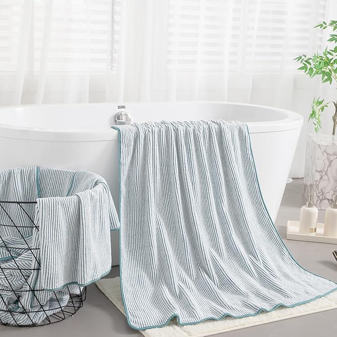 4 Piece Bath Towel Set 35"x70"Oversized Bath Towel for Bathroom Ultra Soft Fluffy Extra Large Bath Sheet Luxury Premium Bathroom Towel Highly Absorbent Quick Dry Shower Towel for Hotel Spa,Lake Blue