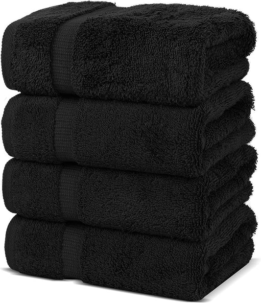 Chakir Turkish Linens Premium Cotton Absorbent Turkish Towels (Hand Towel - 4 Piece Black)