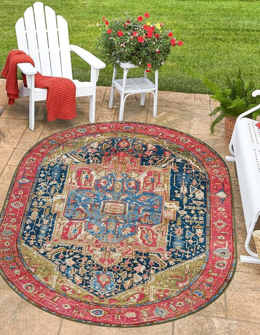 Unique Loom Outdoor Traditional Collection Area Rug - Limon (2' 2" x 3' 1" Oval Multi/Red)