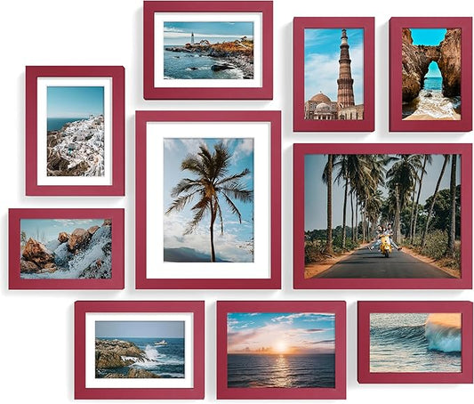 Vittanly 10 Pack Picture Frames Collage Wall Decor, Gallery Frame Set for Wall Mounting or Tabletop Display, Multi Sizes Including 2pcs 8x10, 4pcs 5x7, 4pcs 4x6, Red