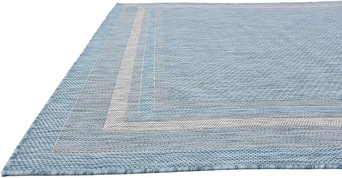 Unique Loom Outdoor Border Collection Area Rug - Soft Border (8' x 11' 4" Rectangle, Aquamarine/ Ivory)